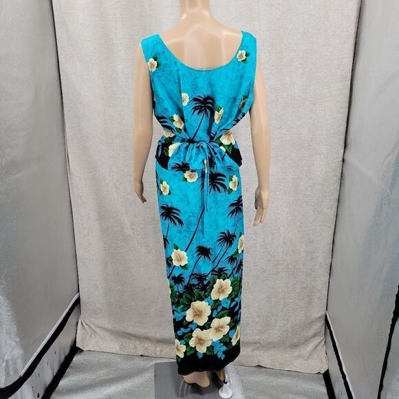 Thai Two Vintage Wrap Skirt and Tank Set Blue Tropical Hawaiian Women's - Picture 8 of 16